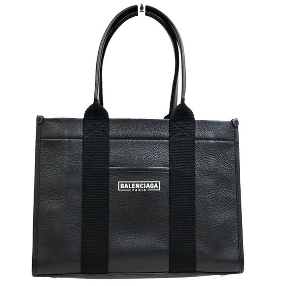BALENCIAGA Logo Hardware Small Tote Bag Hand Bag Leather Black Italy - Picture 1 of 15
